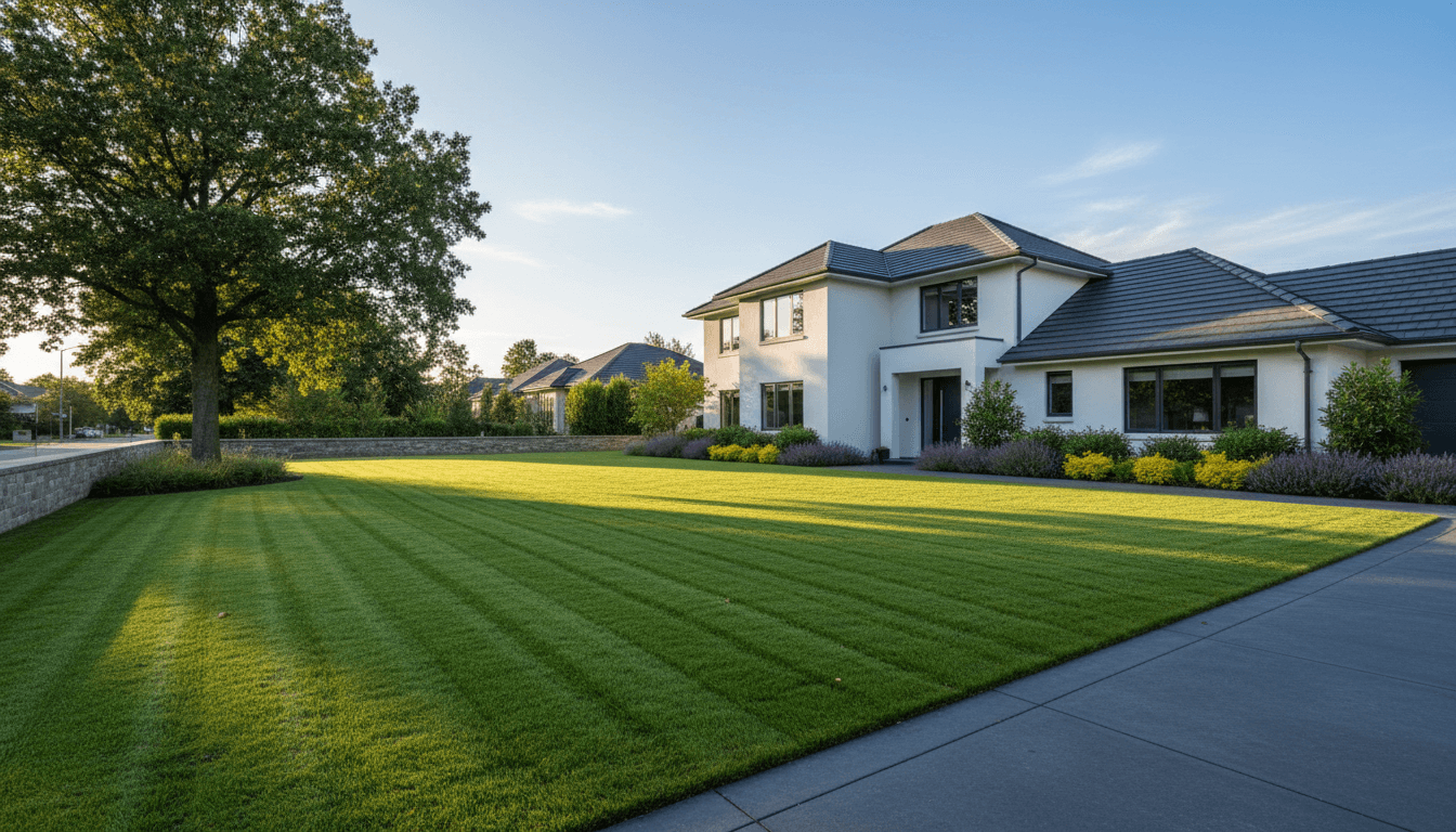 Freshly mowed lawn with crisp edges