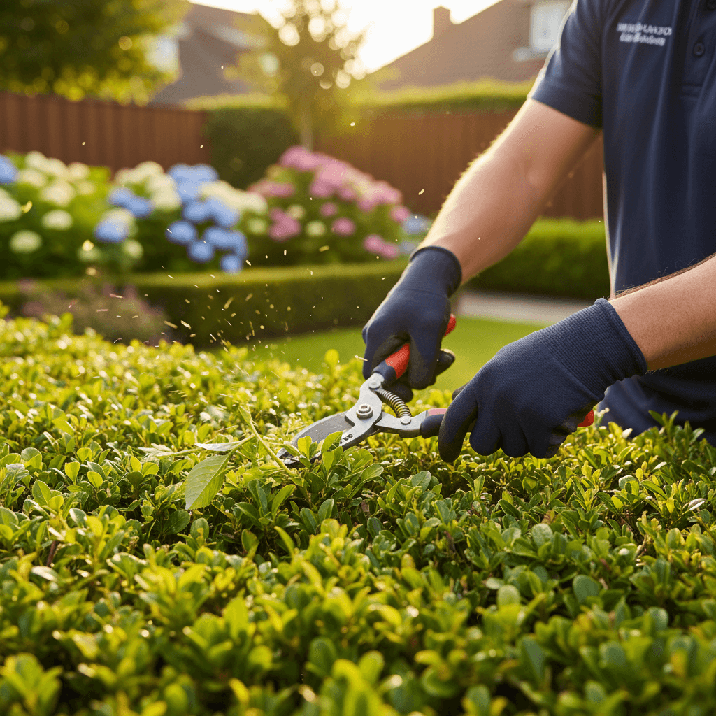 Garden beds cleaned and mulched with neatly trimmed hedges