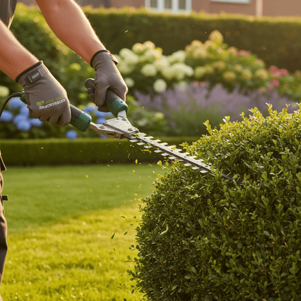 Gardener checking a clipboard schedule in a backyard